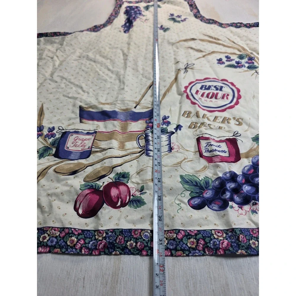 Vintage Cottagecore Bakers Best Fruit Floral Bib Apron Cream Purple Boho